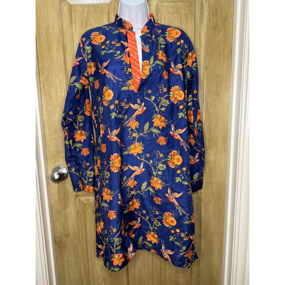 VASTRAMAY Kurta Blue Multi Colored Bird Floral Size 36